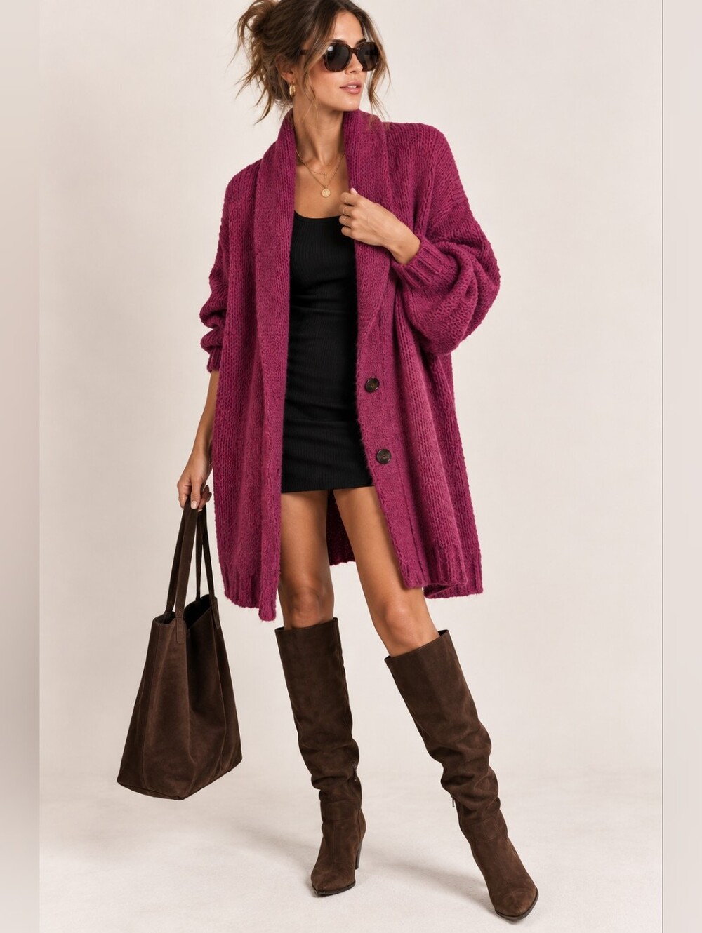 Saltwater Luxe Berry Oversized Shawl Collar Long Cardigan Size L NWT
